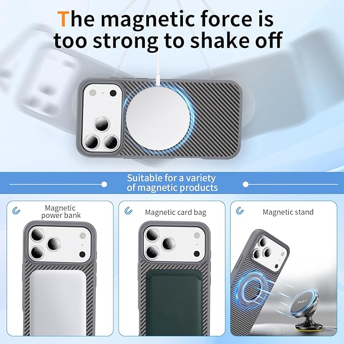 Mag-Stand Carbon Fiber Case for iPhone 17 Pro Max, 360° Rotate Magnetic Stand, Compatible with MagSafe, 15FT Military Protection, Slim Shockproof Magnetic Kickstand Mag Phone Case for Men Women