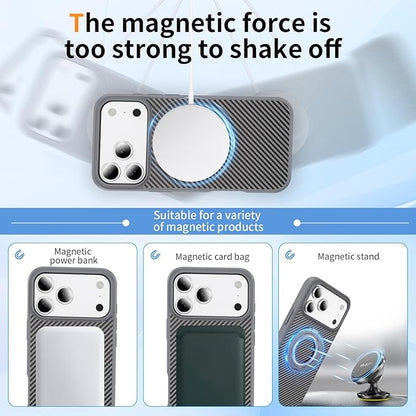 Mag-Stand Carbon Fiber Case for iPhone 17 Pro Max, 360° Rotate Magnetic Stand, Compatible with MagSafe, 15FT Military Protection, Slim Shockproof Magnetic Kickstand Mag Phone Case for Men Women