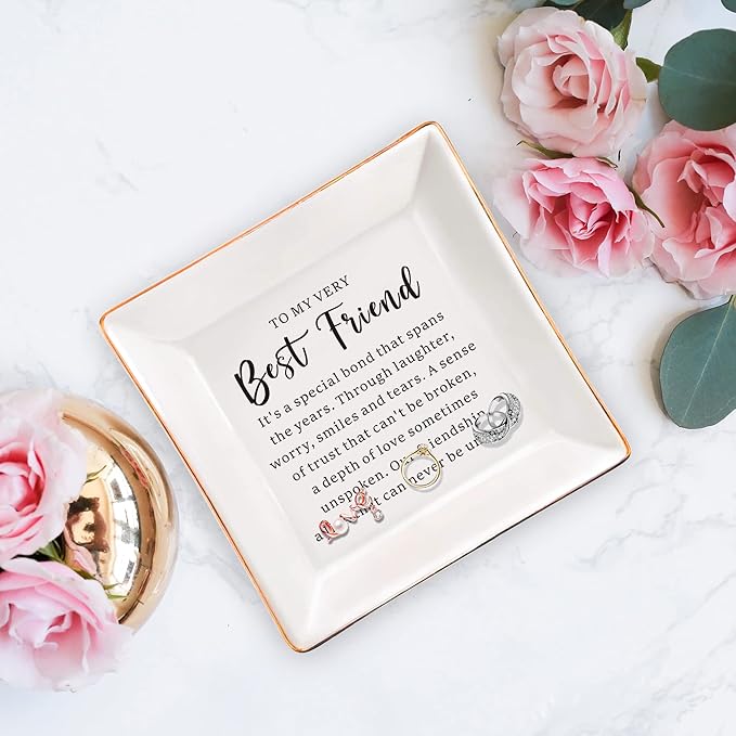 SUNBMO Very Best Friend Jewelry Dish, Friendship Gift for Women, BFF Bestie Gift, Birthday &