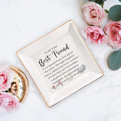 SUNBMO Very Best Friend Jewelry Dish, Friendship Gift for Women, BFF Bestie Gift, Birthday &