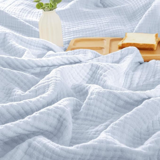PHF 100% Cotton Muslin Blanket Twin XL Size 66"x90", 4-Layer Lightweight Gauze Throw, Breathable Cloud-Soft Minimalist Blanket for Bed, Couch, Camping & Baby, Ancient Water, Ideal Gift