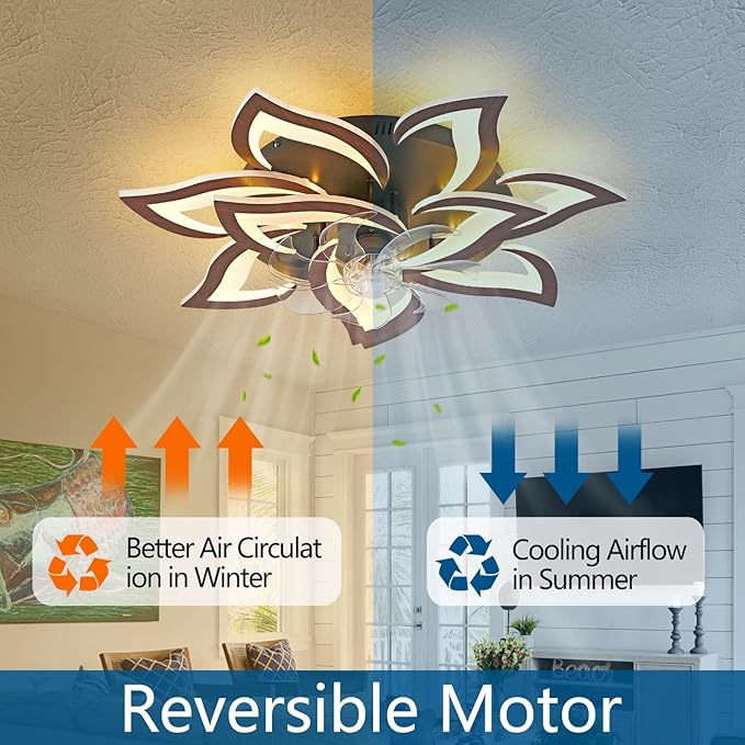 HuixuTe 32" Modern Wood Geometric Ceiling Fan with Lights Remote Control, LED Low Profile Ceiling Fan with Light for Living Room