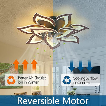 HuixuTe 32" Modern Wood Geometric Ceiling Fan with Lights Remote Control, LED Low Profile Ceiling Fan with Light for Living Room