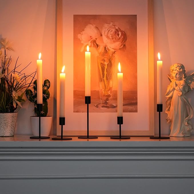 Smtyle Original Design Premium Quality Black Candlestick Holders, Set of 5 Solid Metal Taper Candle Holders Heavyweight Rustic Centerpieces for Tables, Dining, Fireplace, and Mantel Decor