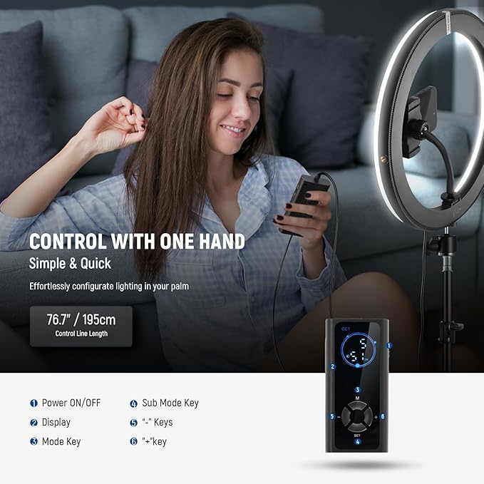 NEEWER 12" 24W High Power LED Ring Light with 71" Tripod Stand Phone Holder Compatible with iPhone for Video Recording Makeup Selfie Studio Streaming TikTok, Bi Color Ringlight Lighting, RH12B
