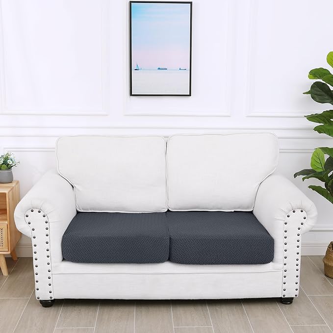 Smiry Waterproof Couch Cushion Covers, Stretch Jacquard Thick Sofa Cushion Covers, Washable Seat Slipcover Elastic Furniture Protector for Pets, Kid (2PC, Dark Grey)