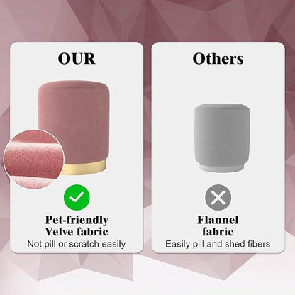DAGONHIL Modern Round Pink Velvet Ottoman,Upholstered Floor Stools with Gold Plating Base,Accent Makeup Stool for Living Room,Bedroom and Kids Room,Pack of 1(Pink)