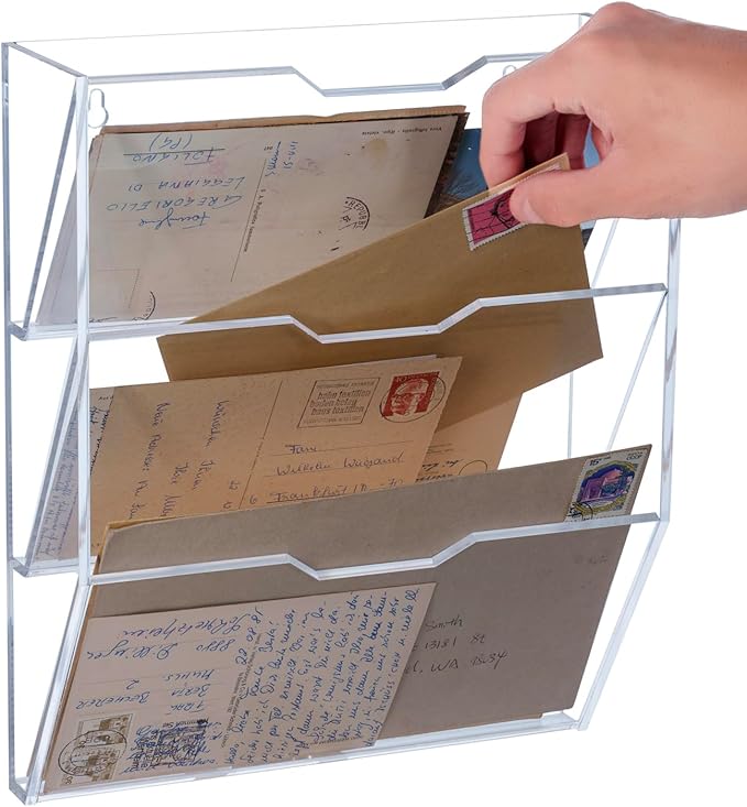 MyGift 3 Tier Mail Sorter, Premium Clear Acrylic Wall Mounted Letter Holder, Home Entryway or Office Document Organizer Rack