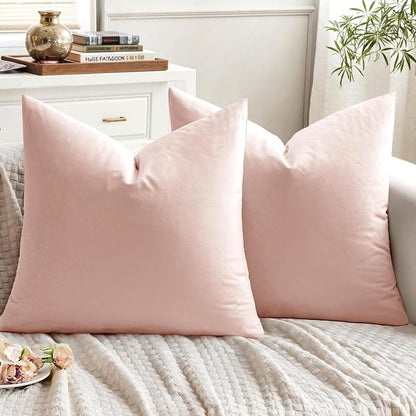 EMEMA Pack of 2 Velvet Pillow Covers Decorative Square Pillowcase Soft Solid Cushion Case for Sofa Bedroom Car 16x16 Inch Pink