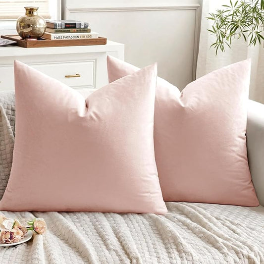 EMEMA Pack of 2 Velvet Pillow Covers Decorative Square Pillowcase Soft Solid Cushion Case for Sofa Bedroom Car 16x16 Inch Pink