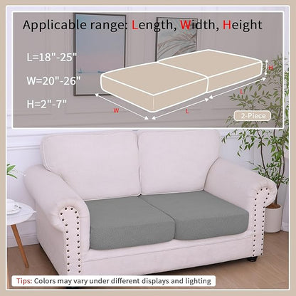 hyha Waterproof Couch Cushion Covers, Waterproof Sectional Couch Covers for 2 Cushion Sofa for Pets, Stretch Sofa Slipcover Washable with Elastic Bottom(2 Packs, Grey)
