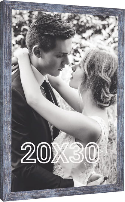 20x30 Frame Rustic Blue, 30x20 Picture Poster Frame, Horizontal Vertical Hanging, Large 20 by 30 Wall Gallery Family Concert Portrait Photo Frame Anniversary/Birthday/Wedding/Thank you/Christmas Gift