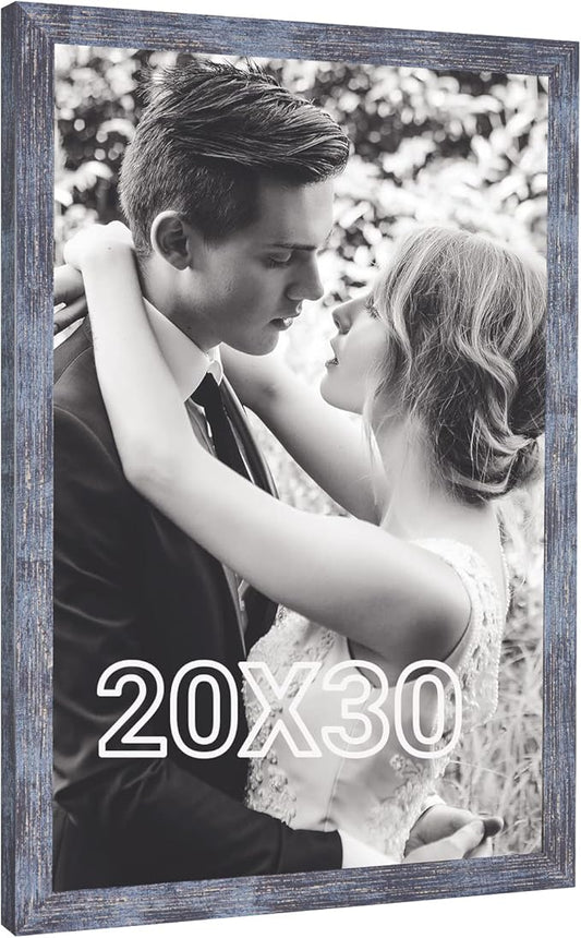 20x30 Frame Rustic Blue, 30x20 Picture Poster Frame, Horizontal Vertical Hanging, Large 20 by 30 Wall Gallery Family Concert Portrait Photo Frame Anniversary/Birthday/Wedding/Thank you/Christmas Gift