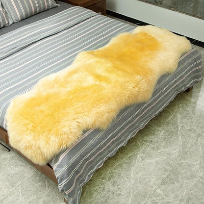 Genuine Sheepskin Rug New Zealand Luxury Lambskin Rug, Natural Fluffy Sheepskin Throw for Bedroom Living Room Children's Room - Premium Area Rug Chair Cover (Yellow, 2×6 Feet)