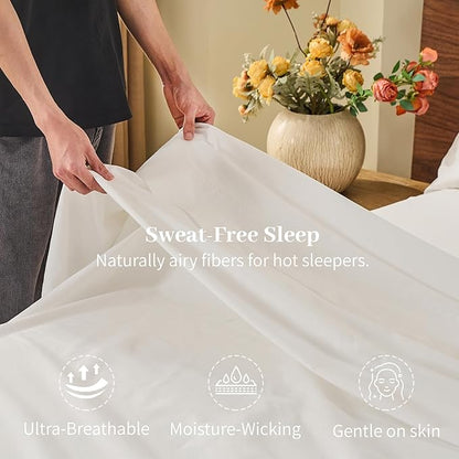 MEISHANG 100% French Pure Linen Sheets King Size - Bed Sheets 4 Piece Sets, Soft Durable Flax Linen, Anti-Tear Breathable Oeko-Tex Certified with 16" Deep Pocket (White)