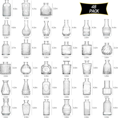 Glass Bud Vases Set of 48, Clear Small Vases for Centerpieces, Small Glass Vase for Flowers, Vintage Bud Vase in Bulk for Wedding, Party, Events, Reception, Home Decor