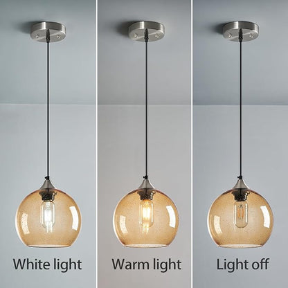 Light Brown Glass Pendant Lights Kitchen Island Lighting Globe Pendant Light Fixtures Modern Pendant Lighting for Bedroom Living Dining Room Light Fixture (7.87 in, 1 Pack)