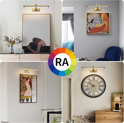 Wireless Picture Lights for Wall Battery Operated Brass Art Light for Paintings with Remote 3CCT Dimmable Potrait Lighting Rotatable Display Lighting 16" Rechargeable Wall Lamp for Frame Dartboard