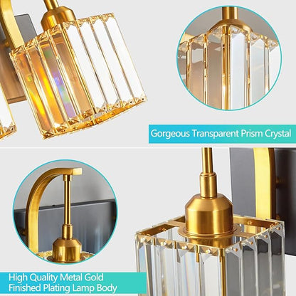 Crystal Vanity Lights 3-Light Black Gold Bathroom Vanity Lights Modern Crystal Bathroom Light Fixtures Over Mirror 23.62" Long Vanity Light for Bathroom