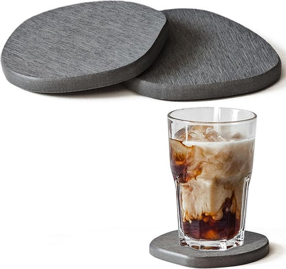 Diatomaceous Earth Coasters Set of 2 for Drinks, Moisture Water Absorbent Stone Coasters for Table Desk at Work, Water Absorbing Instant Drying Diatomite, Modern Deep Grey