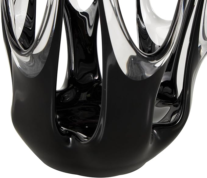Deco 79 Glass Abstract Decorative Vase Centerpiece Vase with Wavy Oval Cutouts, Flower Vase for Home Decoration 7" x 7" x 10", Black