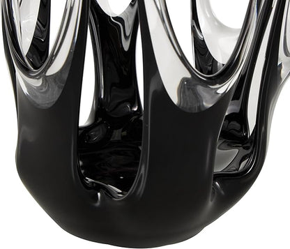 Deco 79 Glass Abstract Decorative Vase Centerpiece Vase with Wavy Oval Cutouts, Flower Vase for Home Decoration 7" x 7" x 10", Black