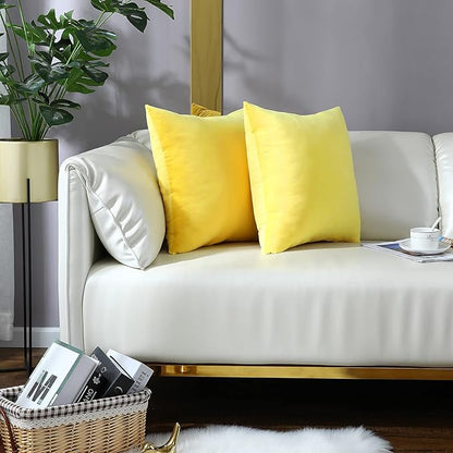 mixeoo Comfy Lemon Yellow Throw Pillow Covers Decorative Square Solid Thick Velvet Super Soft Cushion Cases Home Decor for Sofa Couch Living Room Chair, Set of 2, 18 x 18 Inch