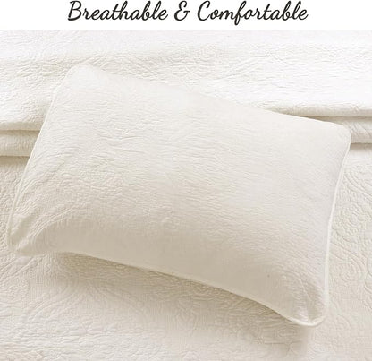 Cozy Line Home Fashions Pure Cotton Bedding Quilt Set (Medallion-Ivory, Queen - 3 Piece)