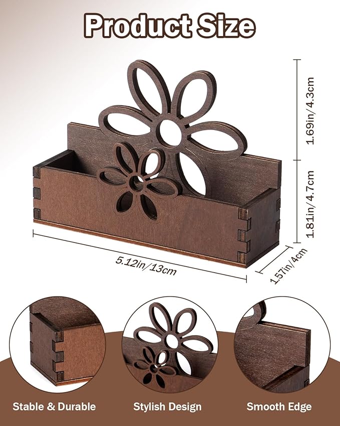 eZAKKA 2 Pack Business Card Holder, Wooden Business Card Stand for Office Home Desktop Tabletop Organizer(Flower)