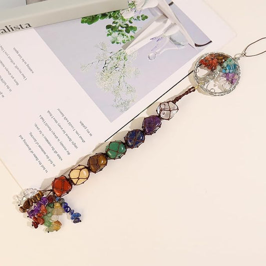 Anjiucc Handmade Crystal Window Car Hanging Ornaments 7 Chakra Home Ornament Yoga Meditation Car Decoration（A-Style 12）