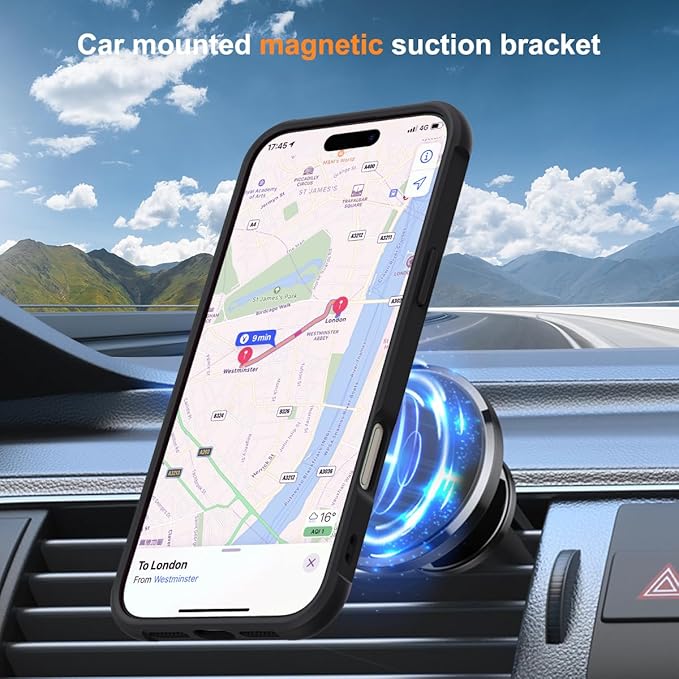 Compatible with iPhone 16 Pro Case with Invisible Magnetic O-Ring Stand Military-Grade Translucent Case for iPhone 16 Pro 6.3" [Compatible with Mag-Safe][Great Grip Feeling], Black