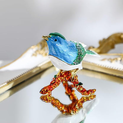 YU FENG 3.1inch Blue Bird on a Branch Trinket Box Small Hinged Trinket Boxes Bird Enamel Jewelry Trinket Box Animal Figurine Ring Box Christmas Gift for Daughter Girl Women