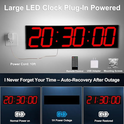 Large Digital Wall Clock 28" with GPS Auto-Sync, Remote Control & Timer, Wall-Mounted for Classroom, Office, Gym, Conference Room