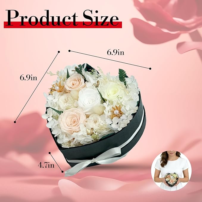 Preserved Roses Heart Shape Box Valentines Day Gifts for Her Mothers Day Forever Flowers (Multicolor-Pink, One Size)