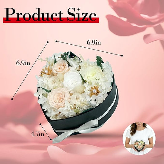 Preserved Roses Heart Shape Box Valentines Day Gifts for Her Mothers Day Forever Flowers (Multicolor-Pink, One Size)