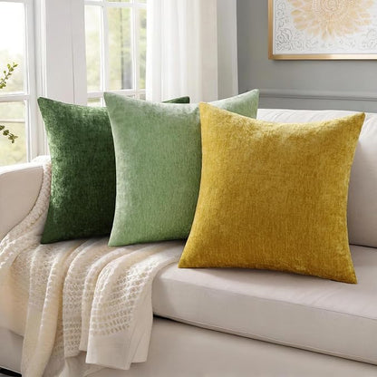 decorUhome Chenille Sage Green Spring Throw Pillow Covers 20x20 Inch Set of 2, Decorative Soft Couch Pillow Covers Solid Dyed Accent Farmhouse Neutral Square Pillow Cases for Sofa
