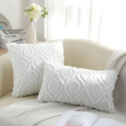 decorUhome Spring Euro Sham Throw Pillow Covers 26x26 Inch Set of 2, Soft Plush Faux Wool White Solid Couch Pillow Covers, Accent Farmhouse Neutral Square Pillow Cases for Sofa Bed Living Room