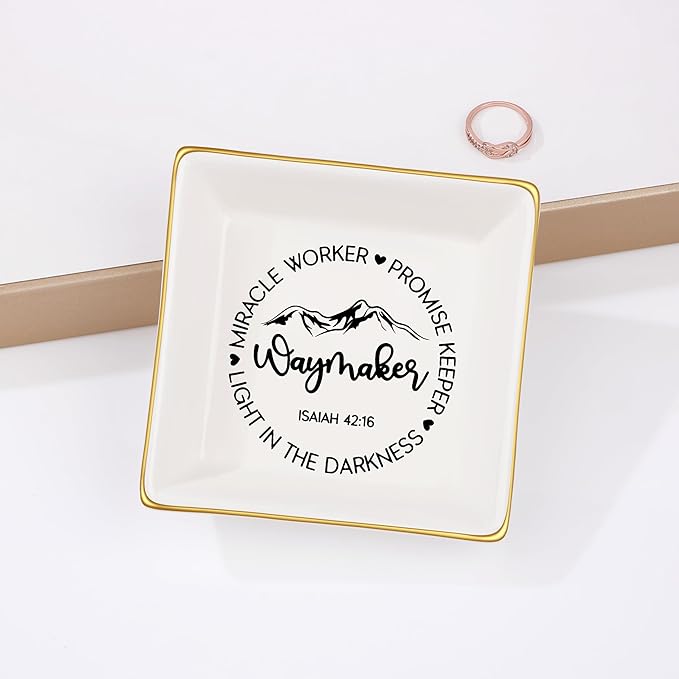 JoycuFF Christian Gifts for Women Faith Religious Gifts for Womens Jesus Easter Catholic Christian Jewelry, Meaningful Communion Baptism Ring Trinket Dish Jewelry