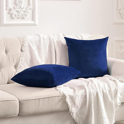 FY FIBER HOUSE Pack of 2 Velvet Throw Pillow Covers Decorative Pillowcase Soft Solid Cushion Cover, 20 x 20 Inch, Midnight Blue