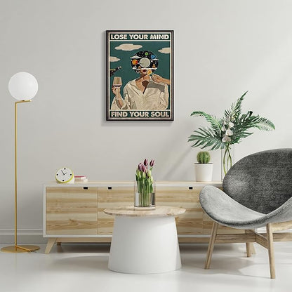 Framed Art Vintage Lose Your Mind Find Your Soul Poster Mental Health Quote Canvas Wall Art Posters Cool Unique Music Girl Print Painting Abstract Wall Decorfor Bed Room Bathroom 12x16in