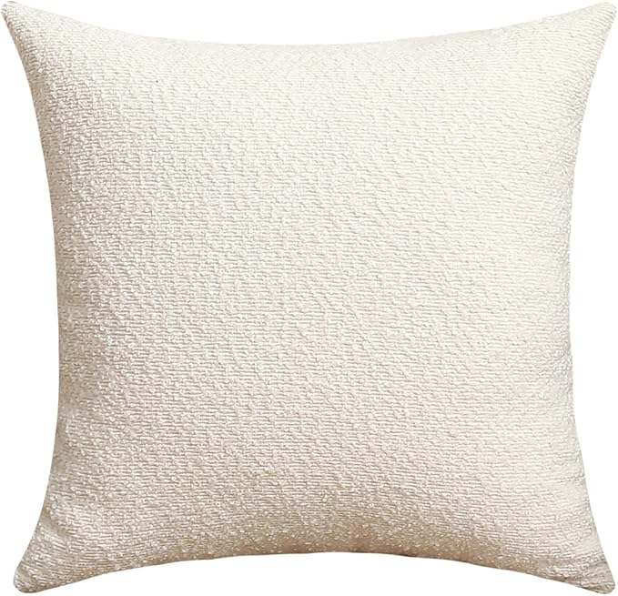 Jeneoo Ivory Decorative Square Thick Accent Throw Pillow Covers Fine Textured Boucle Couch Cushion Cases for Livingroom Sofa Decor, Set of 1, 24 x 24 Inch