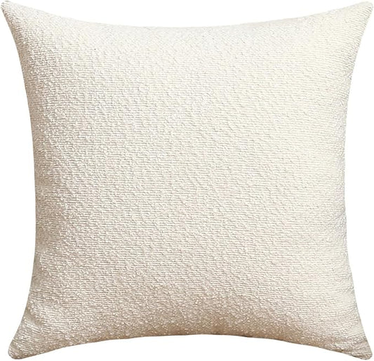 Jeneoo Ivory Decorative Square Thick Accent Throw Pillow Covers Fine Textured Boucle Couch Cushion Cases for Livingroom Sofa Decor, Set of 1, 24 x 24 Inch