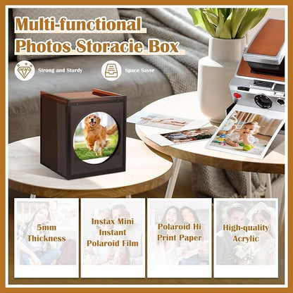 Acrylic Polaroid Picture Frame and Photo Storage Box with Magnetic Sliding Cover for Instax Mini Polaroid Film, 4.2’’x3.5’’ Instax Frame, Picture Frame,Wedding Guest Book Alternative for Reception