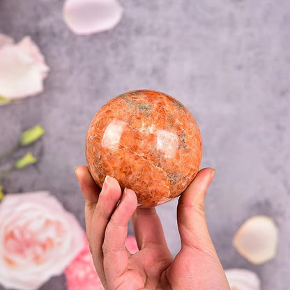 JIC Gem Sunstone Crystal Sphere Ball Natural Quartz Crystal Sphere Ball with Wooden Stand (50-60mm)