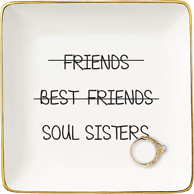 NZY Friendship Gifts for Women,Soul Sister,Sister-in-Law,Sister,Friends,Bestie,BFF,Best Friend Female -Birthday Christmas Gifts-Unbiological Sister Gifts-Jewelry Tray Trinket Holder Ring Dish