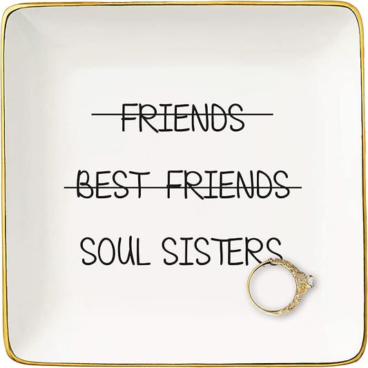 NZY Friendship Gifts for Women,Soul Sister,Sister-in-Law,Sister,Friends,Bestie,BFF,Best Friend Female -Birthday Christmas Gifts-Unbiological Sister Gifts-Jewelry Tray Trinket Holder Ring Dish