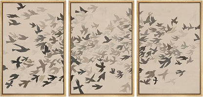 MUDECOR Framed Wall Art Print Set Minimalist Subtle Birds in Motion Illustrations Modern Art Boho Decorative Colorful Chic for Living Room, Bedroom, Office - 16"x24"x3 Natural
