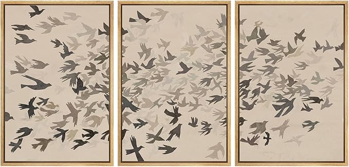 MUDECOR Framed Wall Art Print Set Minimalist Subtle Birds in Motion Illustrations Modern Art Boho Decorative Colorful Chic for Living Room, Bedroom, Office - 24"x36"x3 Natural