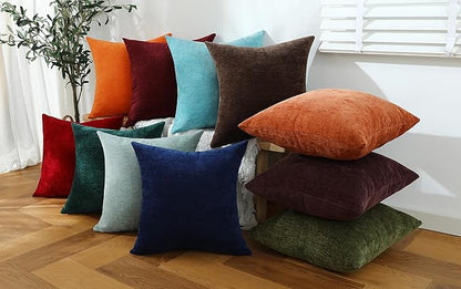 Jeneoo Burgundy Red Decorative Throw Pillow Covers Soft Chenille Comfy Square Couch Cushion Cases for Living Room Sofa Decor (Set of 2, 20 x 20 Inches)