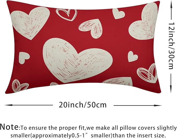 Valentines Day Pillow Covers 12x20 Set of 2 Red Love Print Decorative Outdoor Heart Throw Pillow Cases Rustic Holiday Decoration Farmhouse Sofa Couch Cushion Cover Bed Decor